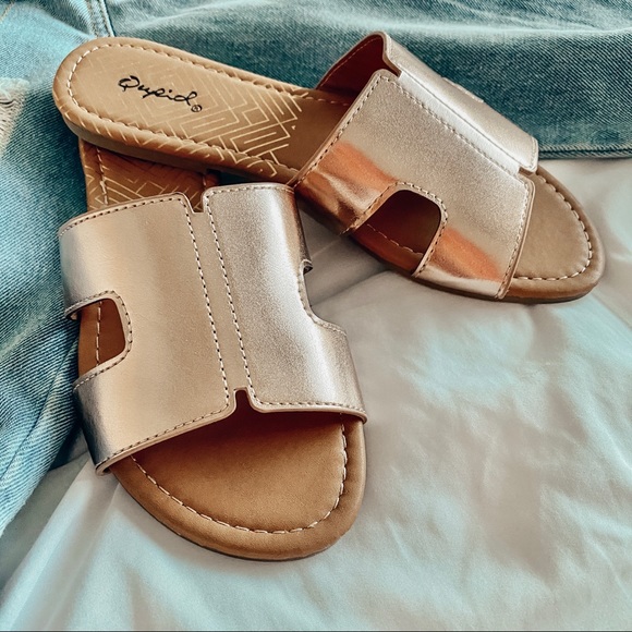 Shoes - Rose Gold Slip Ons Sandals